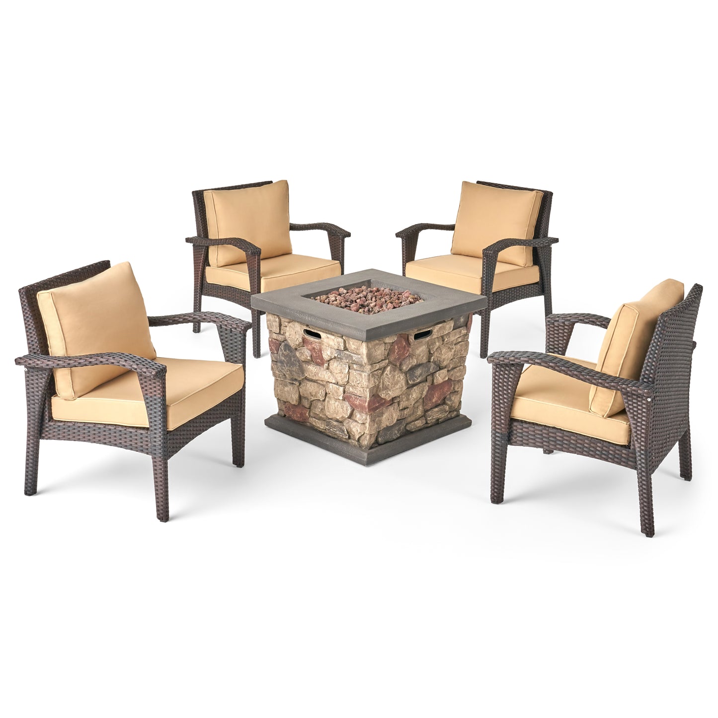 Makenah Outdoor 4 Club Chair Chat Set with Fire Pit