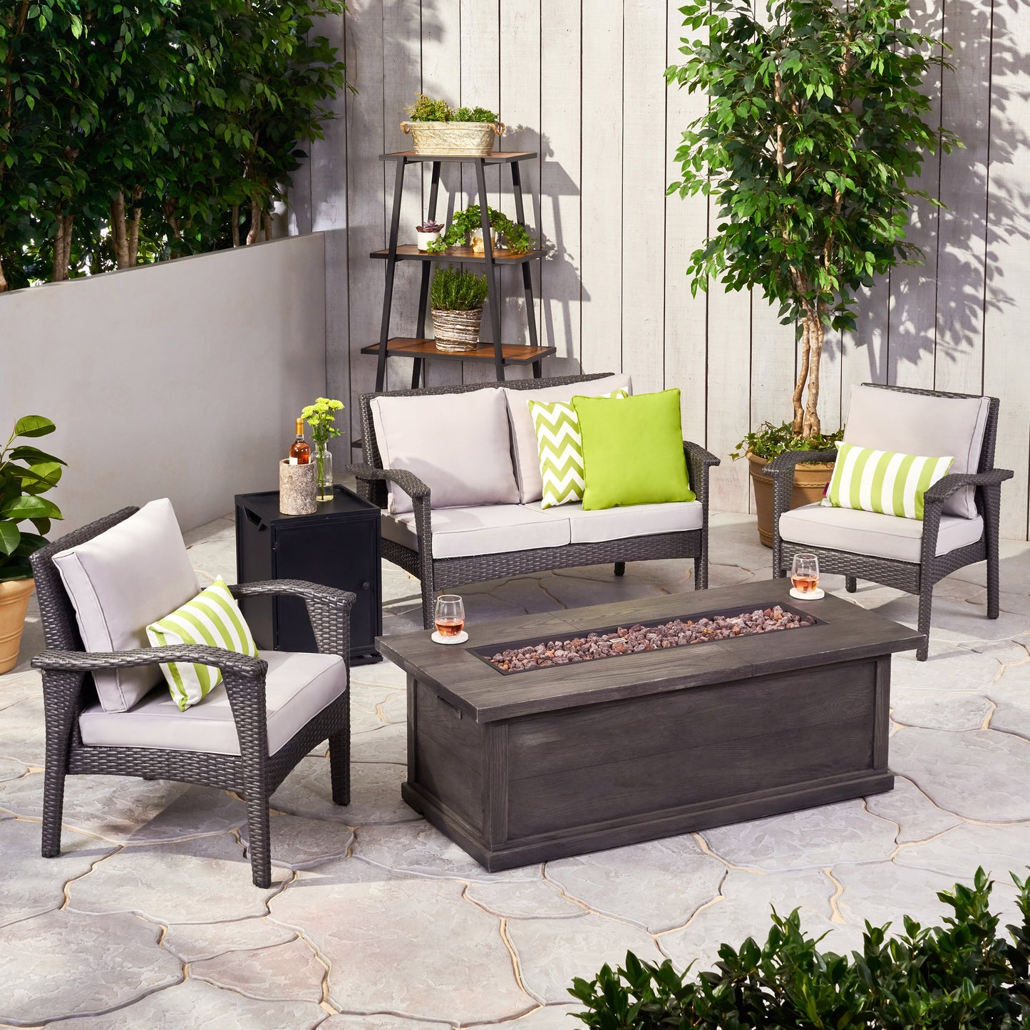 Voyage Outdoor 4 Seater Wicker Chat Set with Fire Pit