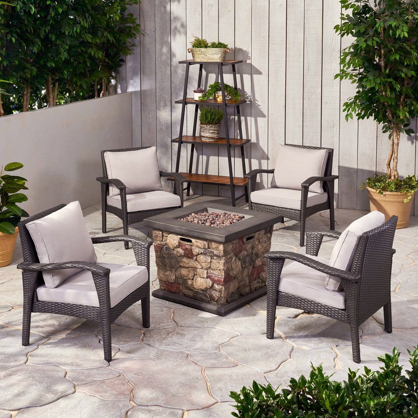 Ella Outdoor 4 Club Chair Chat Set with Fire Pit