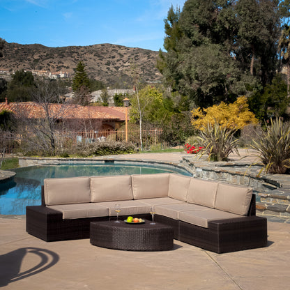Reddington 6pc Outdoor Brown Wicker Sectional Seating Set