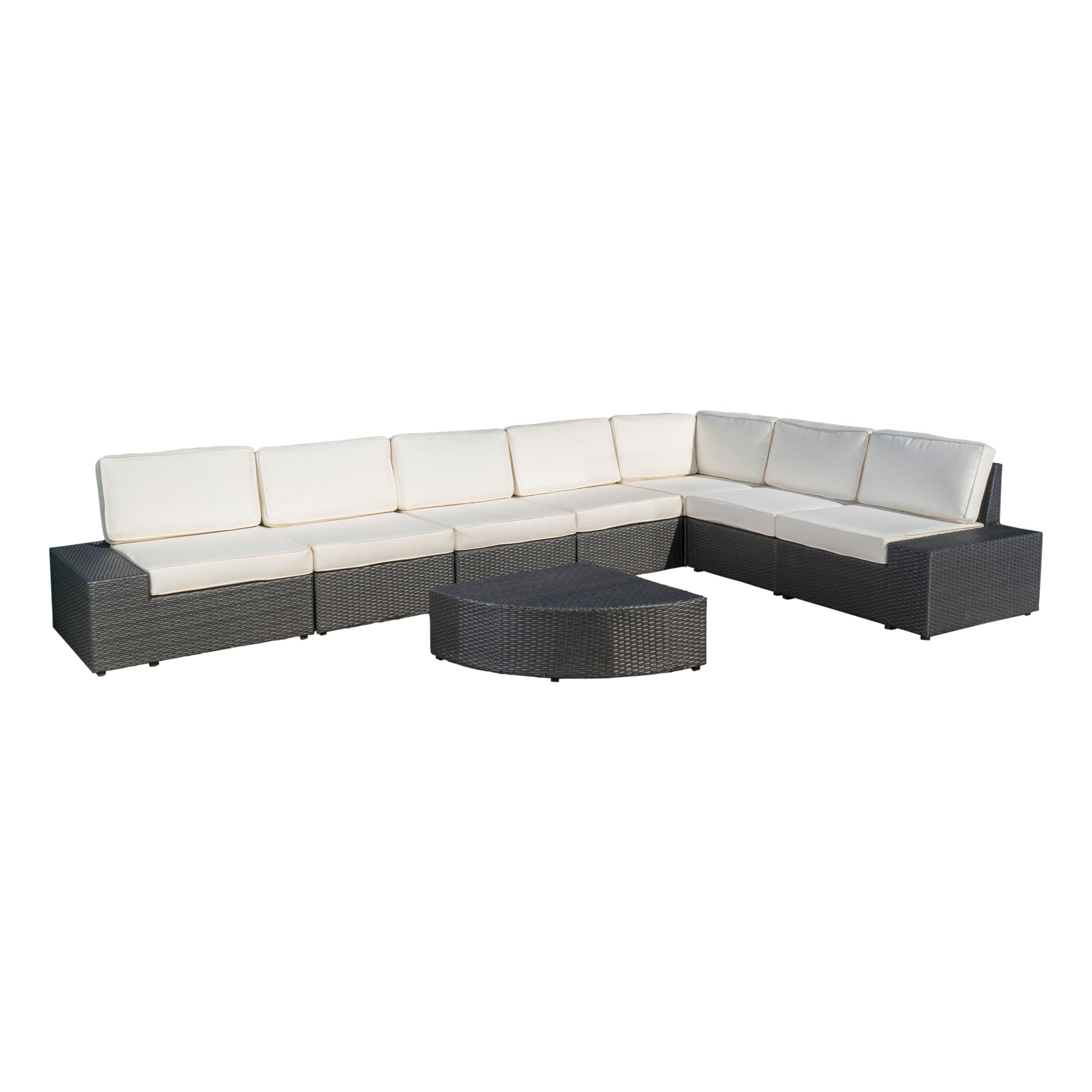 Reddington Outdoor 8 Piece Grey Wicker Sectional with Water Resistant ...