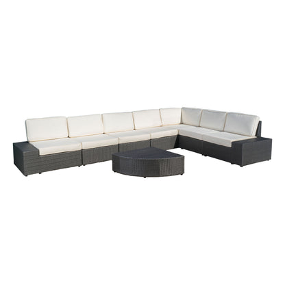 Reddington Outdoor 8 Piece Grey Wicker Sectional with Water Resistant Cushions
