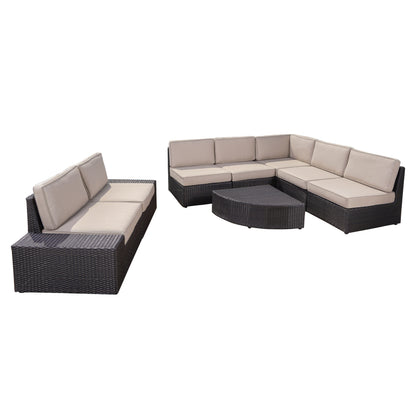 Reddington Outdoor 8 Piece Wicker Sofa Set with Water Resistant Cushions