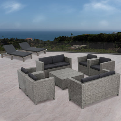 Portofino Outdoor 10 Piece Wicker Patio Set with Water Resistant Cushions