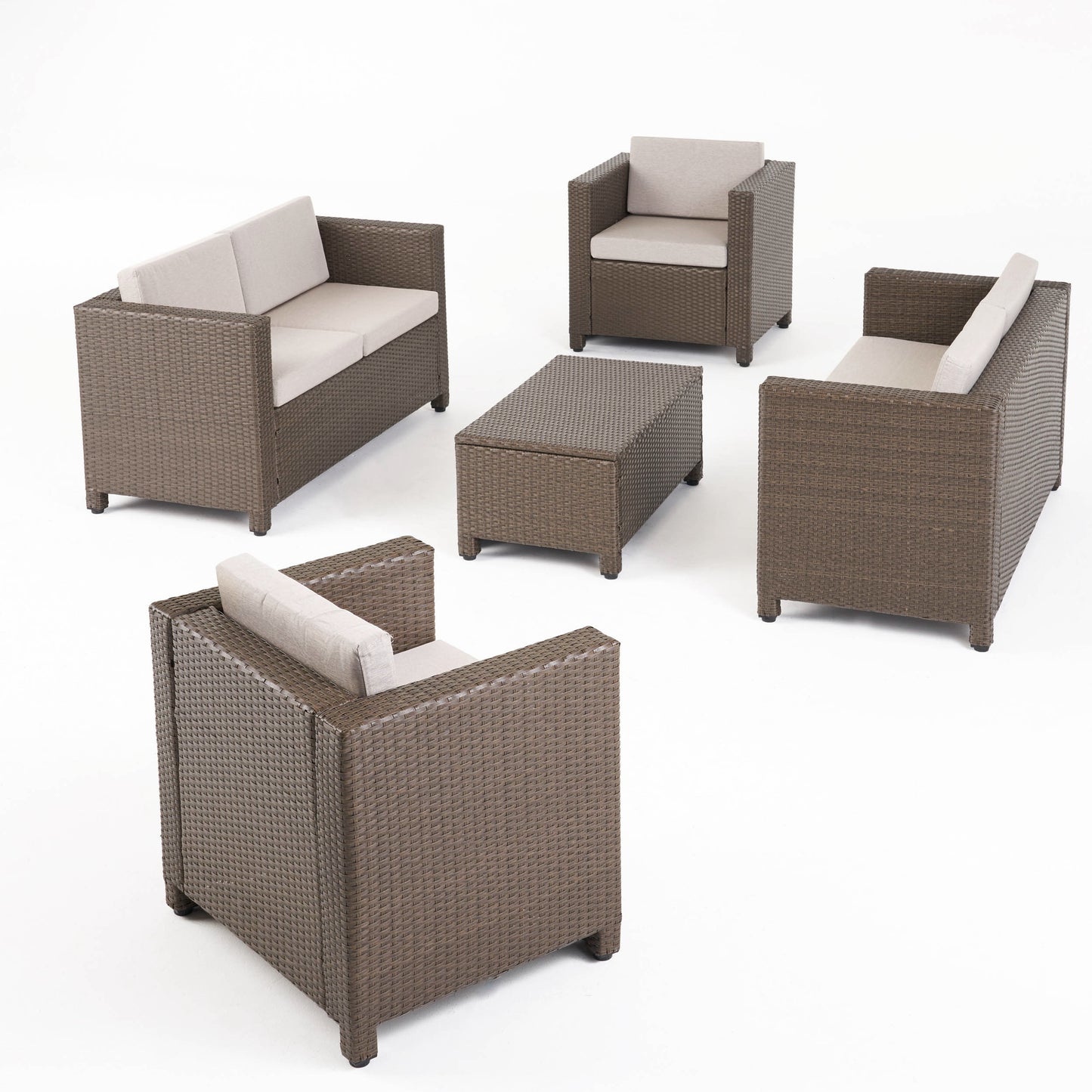 Venice 6-Seater Outdoor Brown PE Wicker Sofa Set with Coffee Table