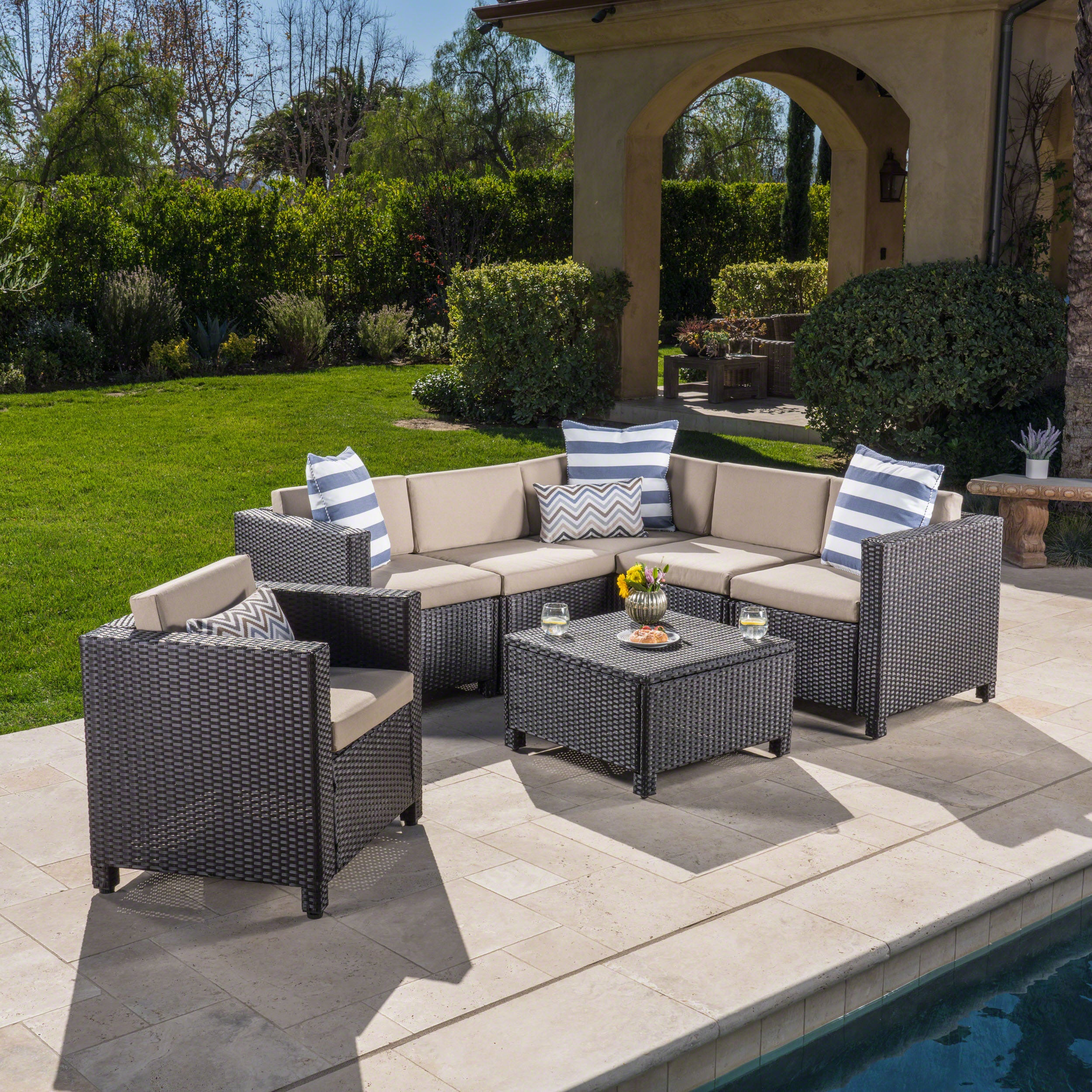 Venice 6-Seater Outdoor Sectional with Coffee Table – GDFStudio