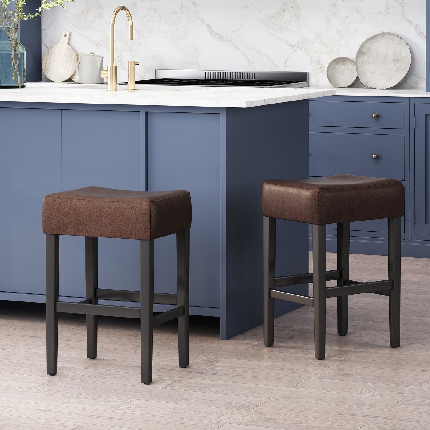 Duff 26-Inch Backless Leather Counter Stools (Set of 2)