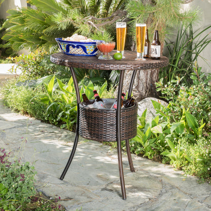Tampa Bay Outdoor Circular Multi-Brown Wicker Dining Table with Ice Bucket