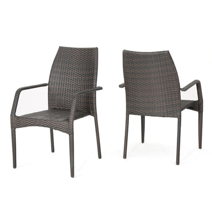 Michael Outdoor Stacking Multi-Brown Wicker Chairs (Set of 2)