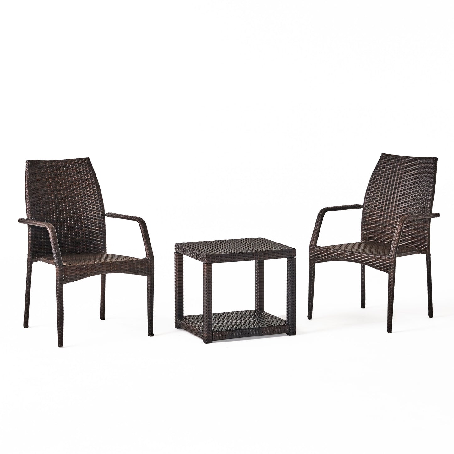 Dawson Outdoor 3 Piece Multi-brown Wicker Stacking Chair Chat Set