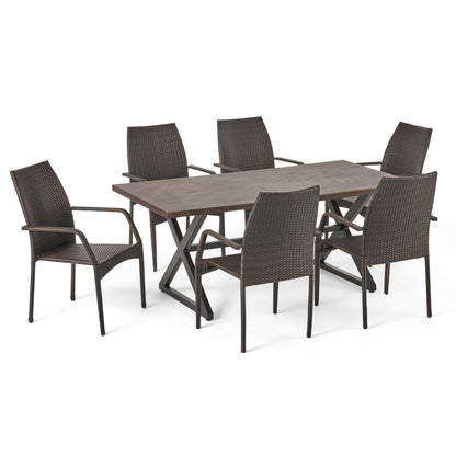 Harbosa Outdoor 7 Piece Multi-brown Wicker Dining Set with Brown Aluminum Table