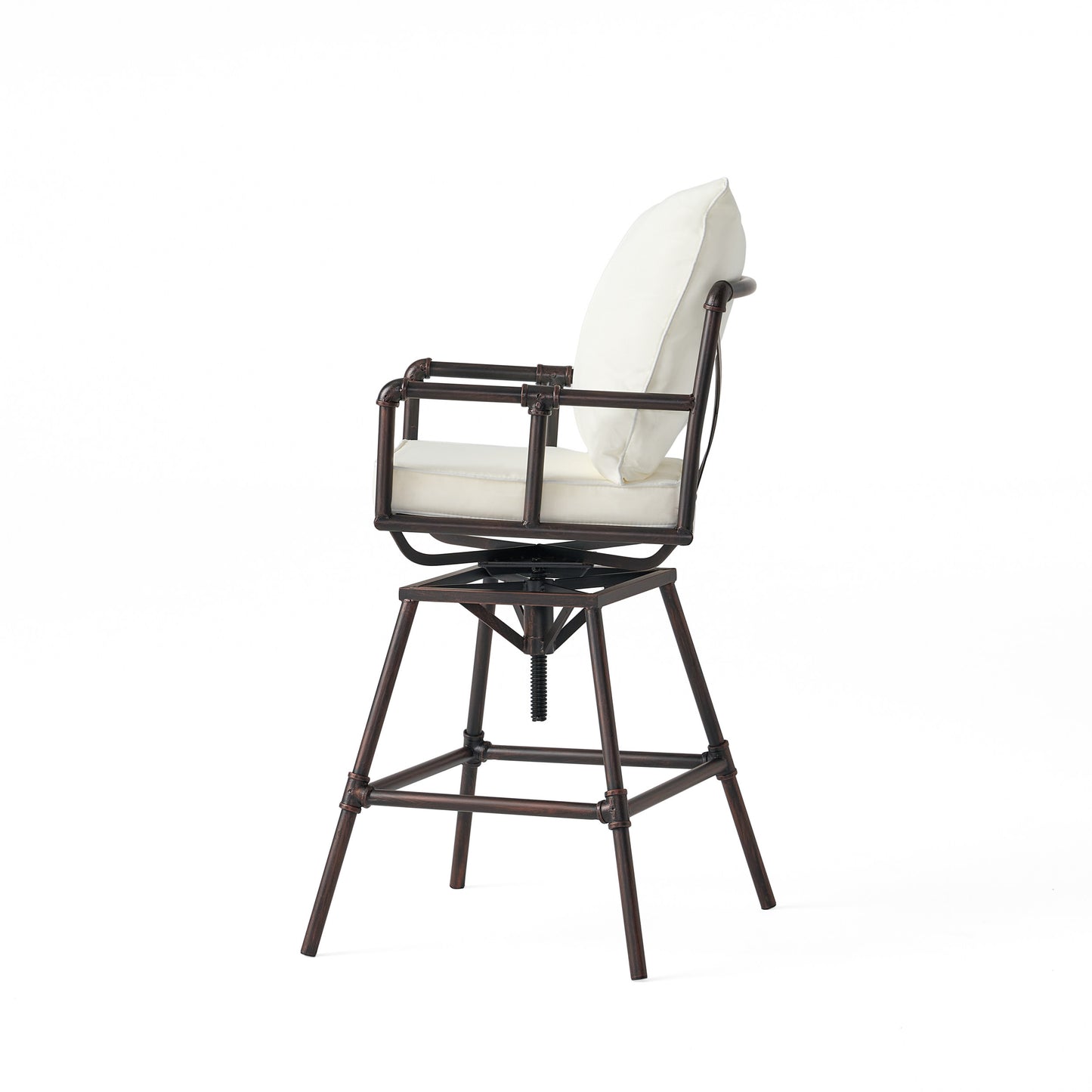 Varick Outdoor Adjustable Pipe Barstools (Set of 2), Black Copper and Beige