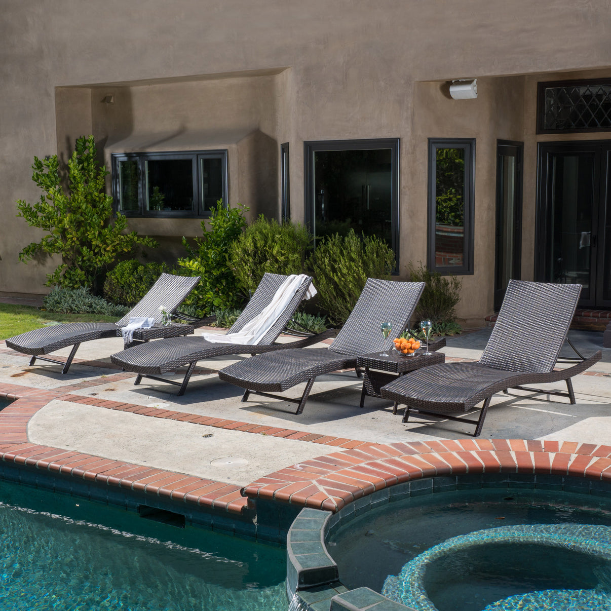 Eliana Outdoor 6pc Brown Wicker Chaise Lounge Chairs Set GDFStudio