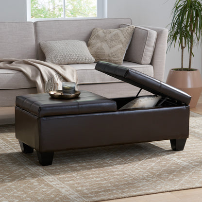 Murray Rectangle Double Flip Leather Storage Ottoman Coffee Table