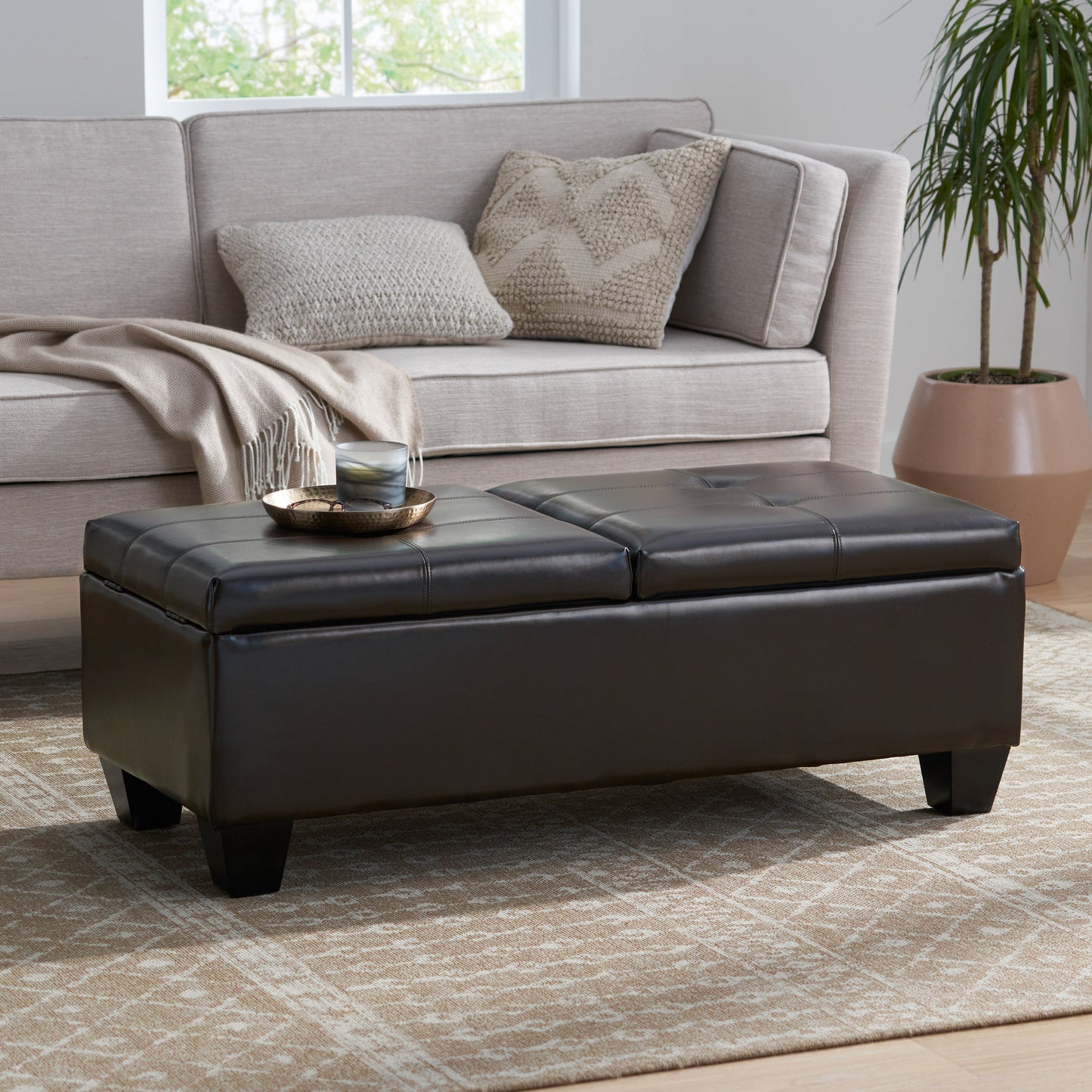 Murray Rectangle Double Flip Leather Storage Ottoman Coffee Table