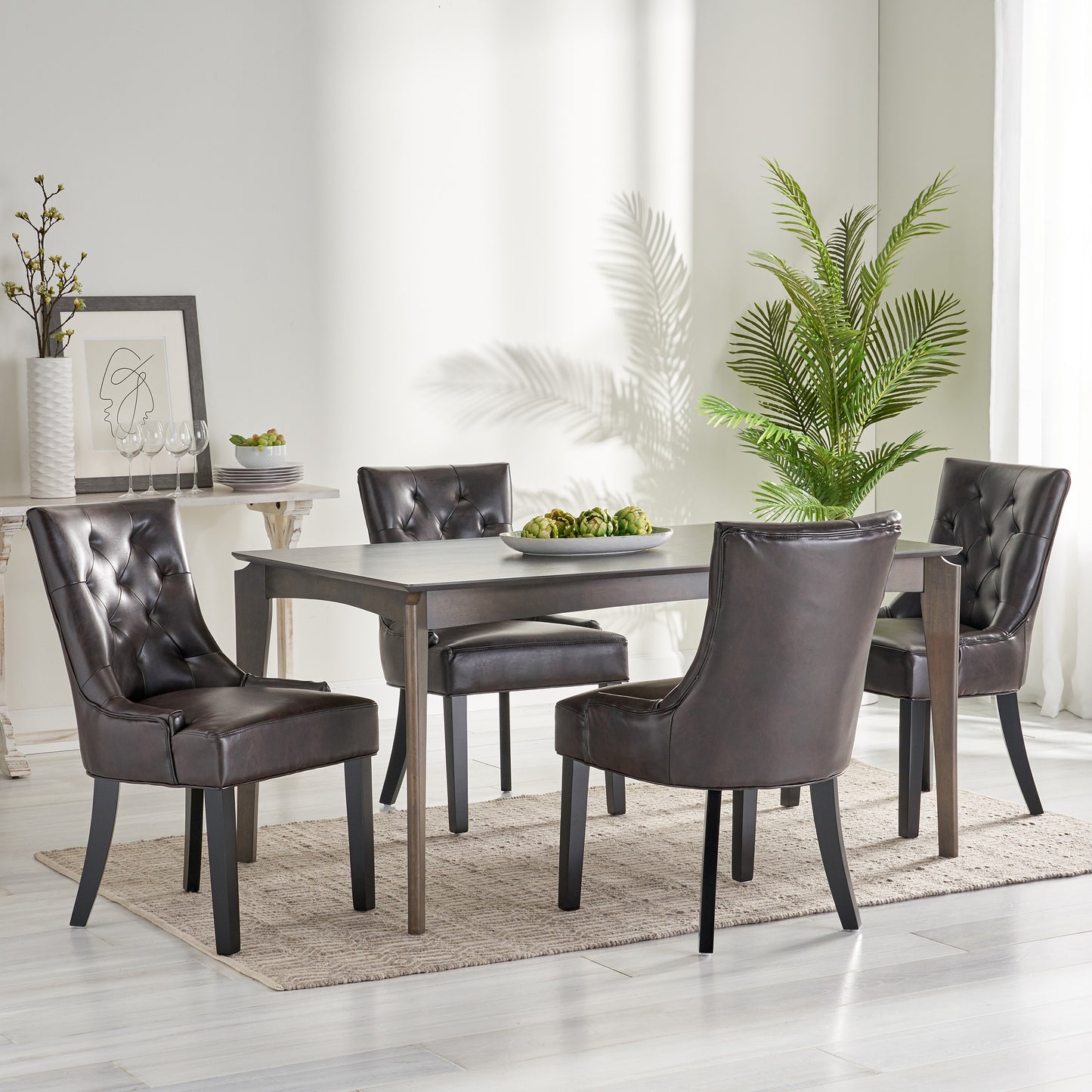 Stacy Hourglass Leather Dining Chairs (Set of 4)