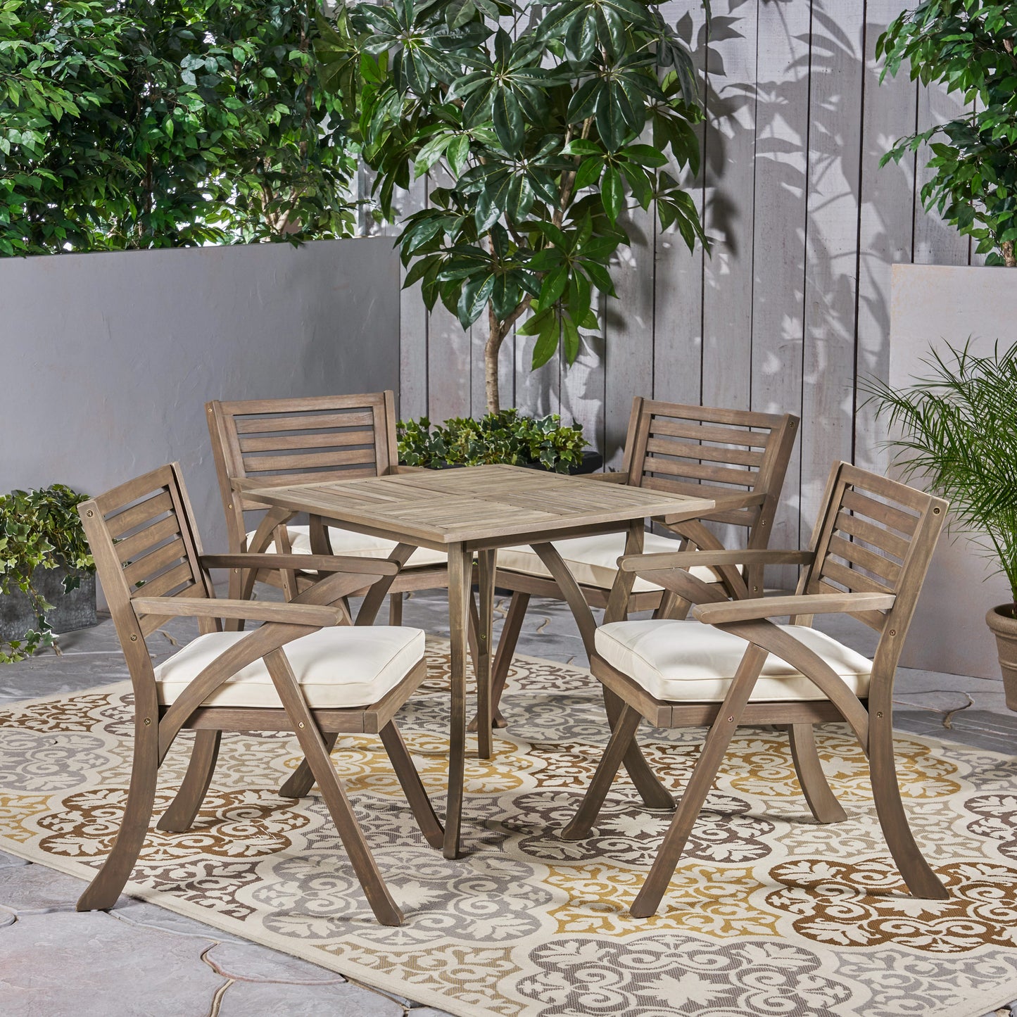 Hestia Outdoor 4-Seater Acacia Wood Dining Set with Square Table