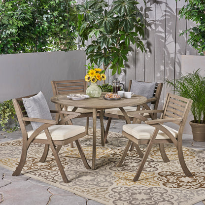 Hestia Outdoor 5 Piece Acacia Wood Dining Set with Round Table