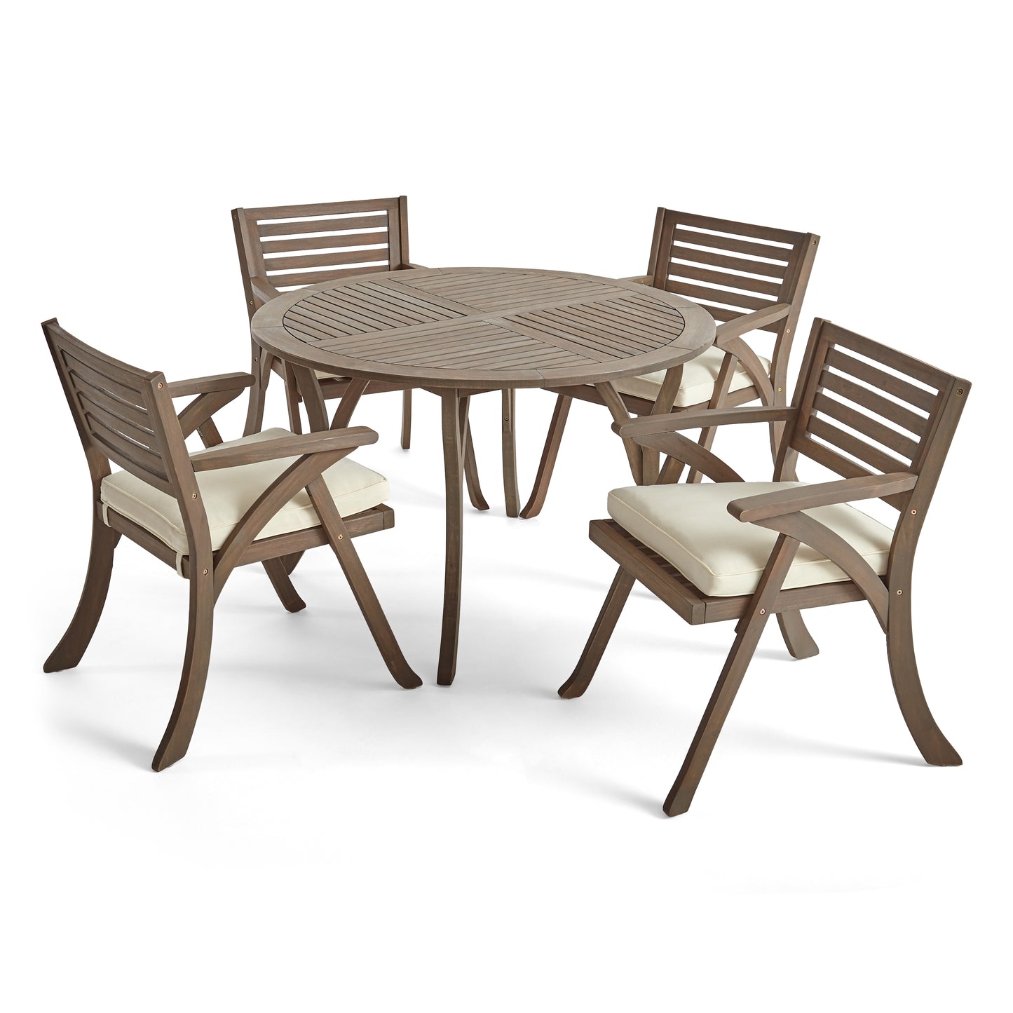 Hestia Outdoor 5 Piece Acacia Wood Dining Set with Round Table