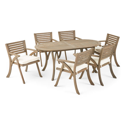 Hestia Outdoor 6 Seater Acacia Wood Oval Dining Set with Cushions