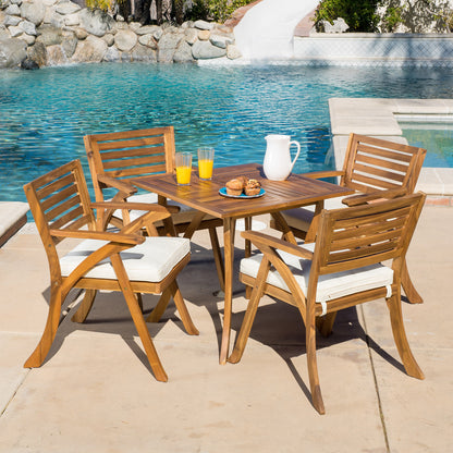 Deandra Outdoor 5-piece Wood Dining Set with Cushions
