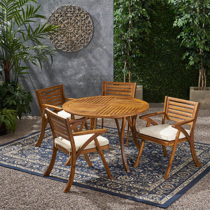Hestia Outdoor 4 Seater Acacia Wood Circular Dining Set with Cushions