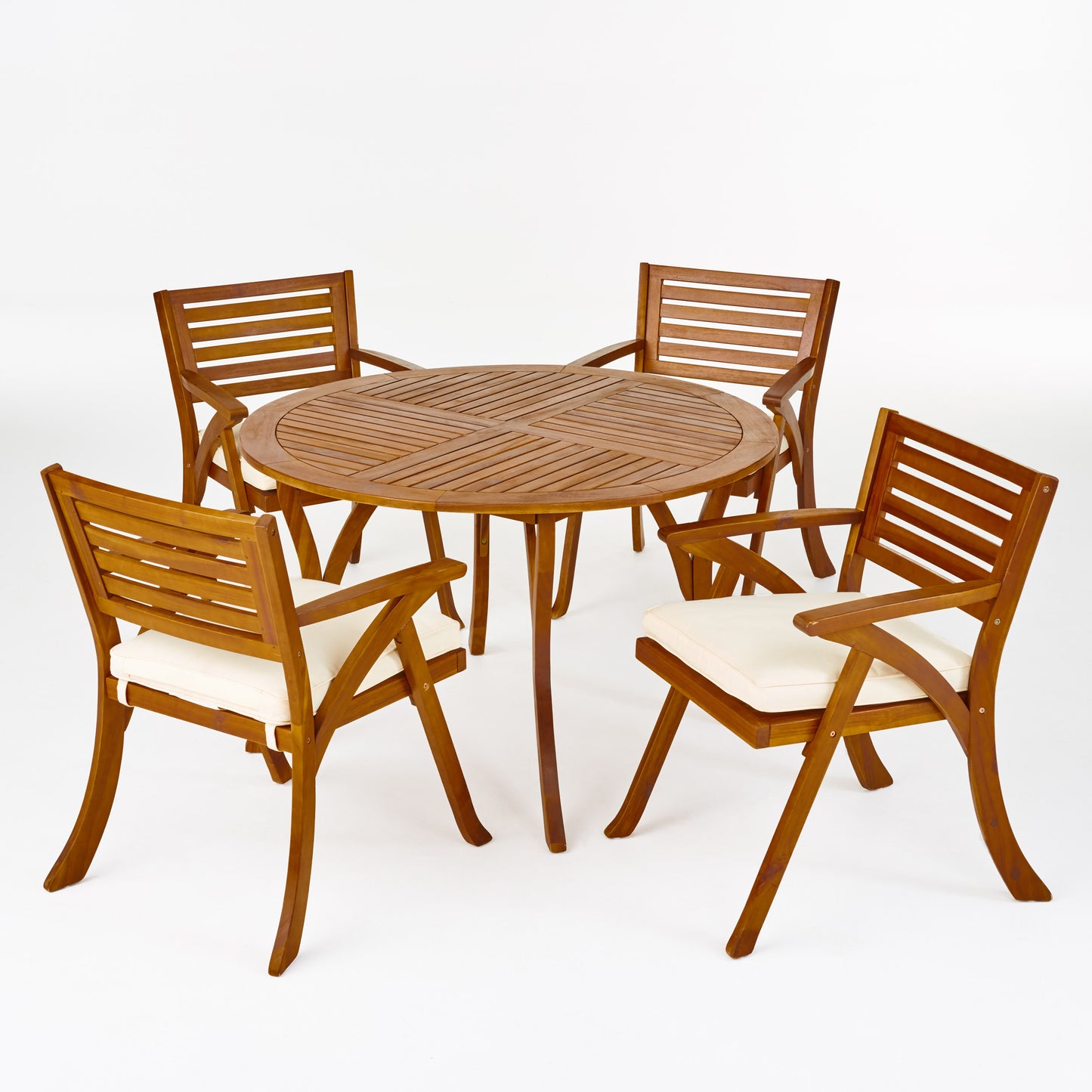 Hestia Outdoor 4 Seater Acacia Wood Circular Dining Set with Cushions