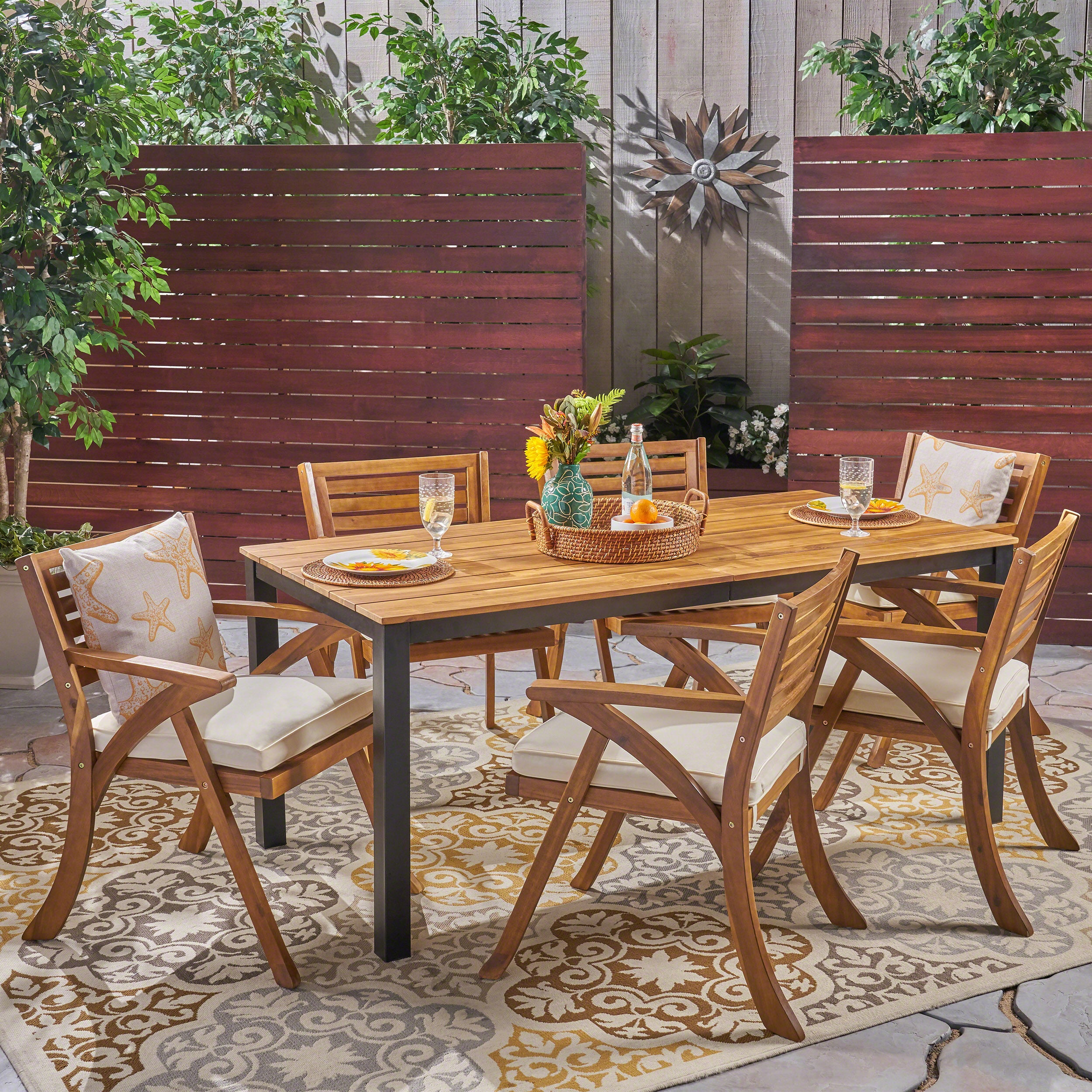 Cream and wood table and online chairs