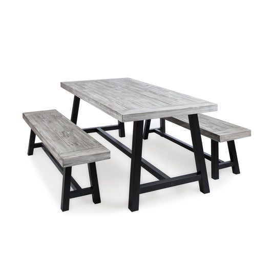 Bowman Outdoor Modern Industrial 3 Piece Acacia Wood Picnic Dining Set with Benches