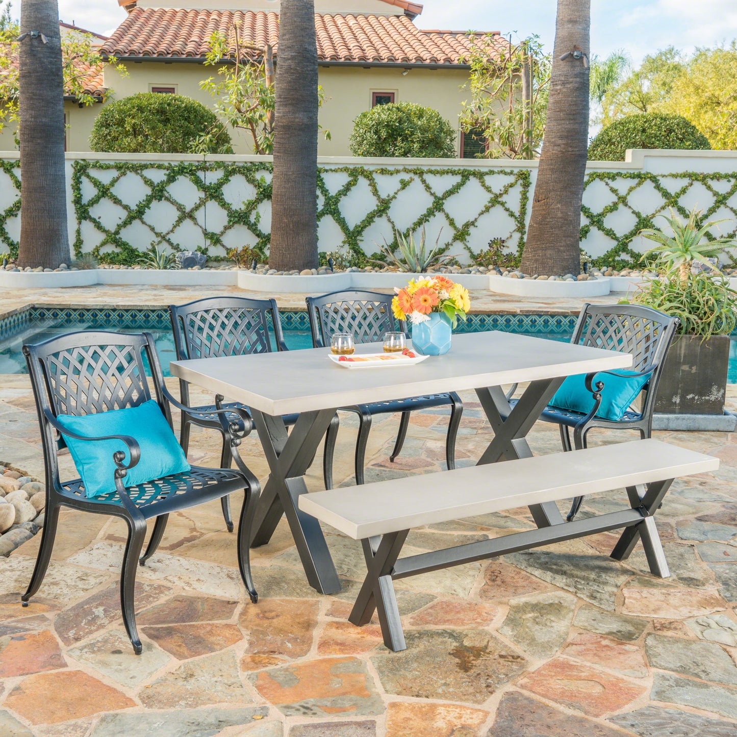 Leala Outdoor 6 Seater Dining Set With Bench