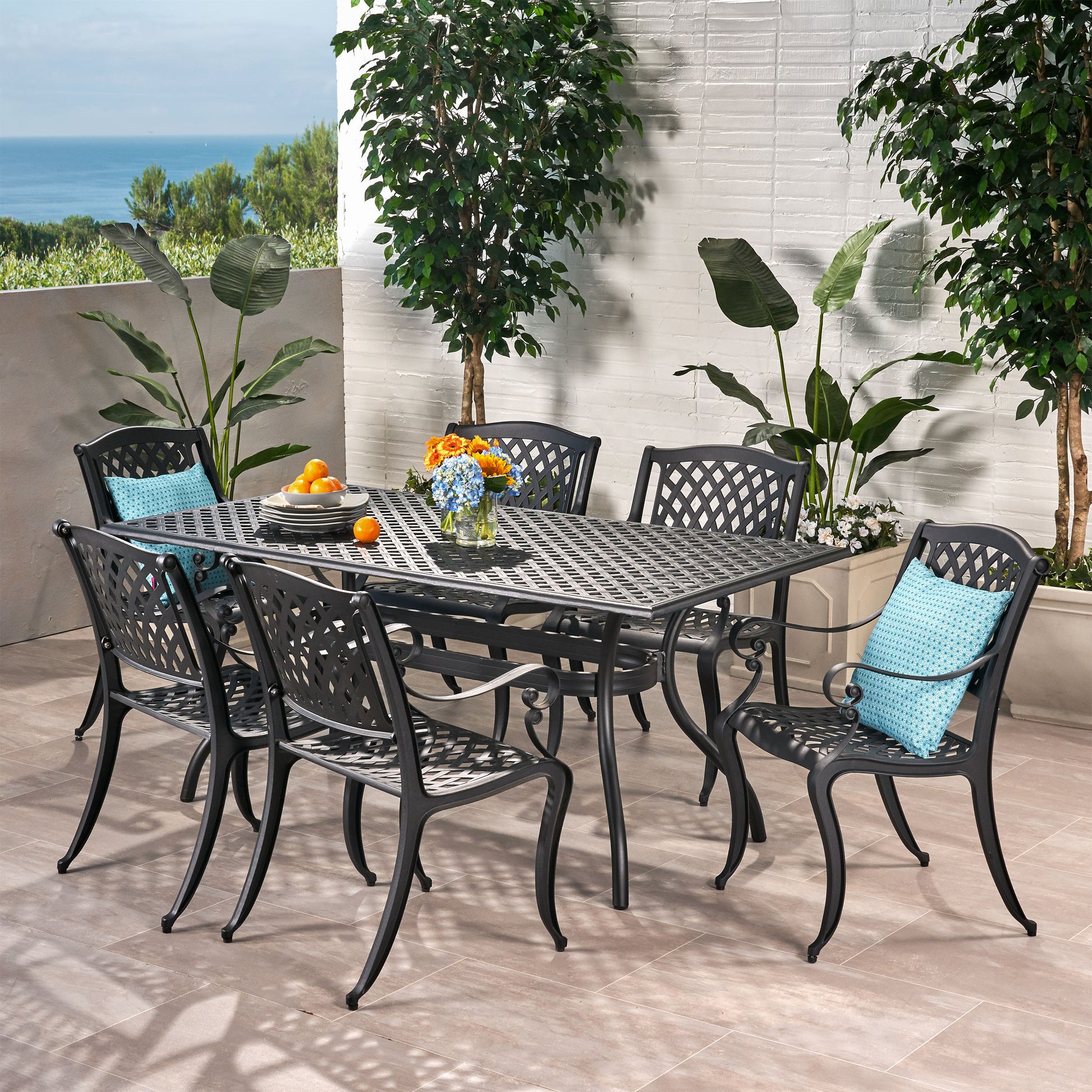 Marietta 7-piece Black Cast Aluminum Outdoor Dining Set – GDFStudio