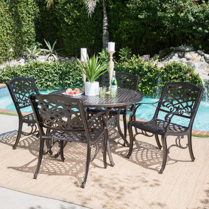 Clarisse Outdoor 5 Piece Hammered Bronze Finished Aluminum Dining Set with Expandable Table