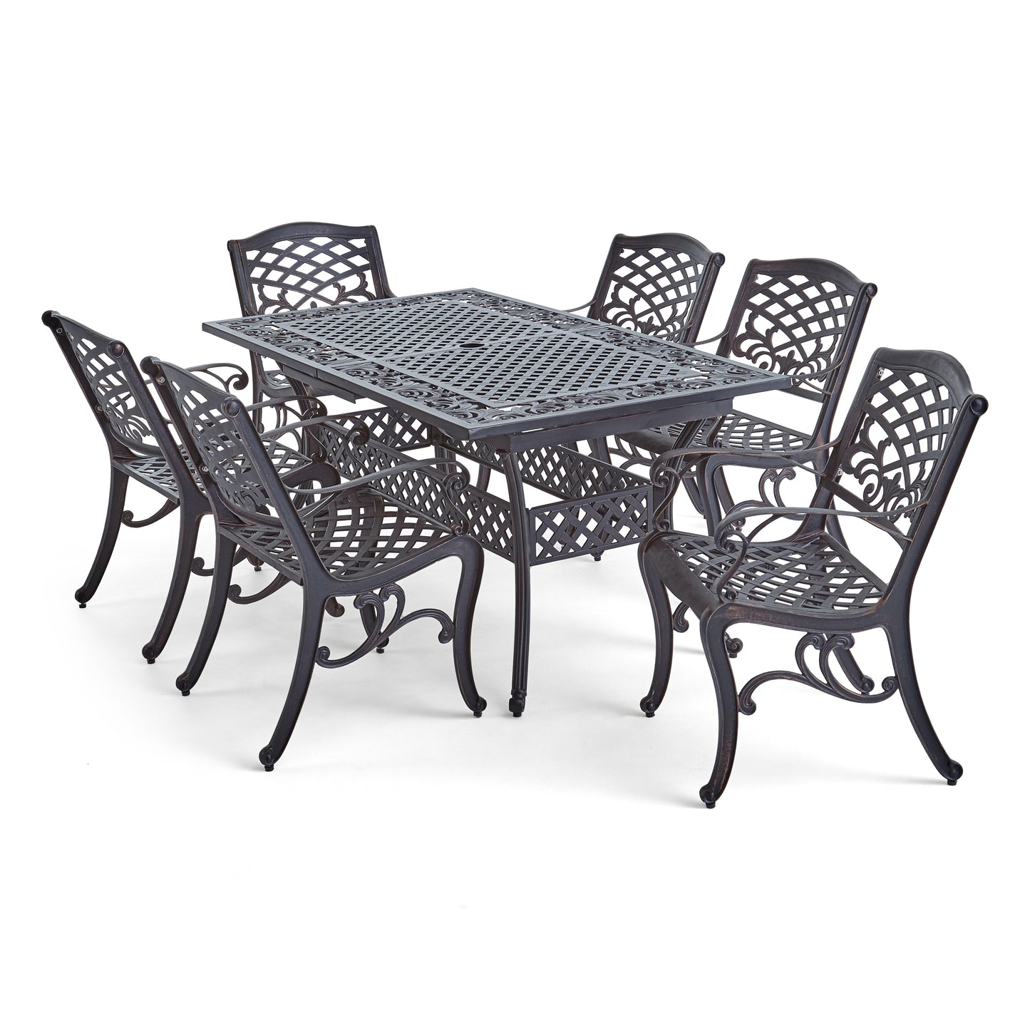 Honolulu Outdoor 64" - 81" 6-Seater Dining Set with Expandable Table