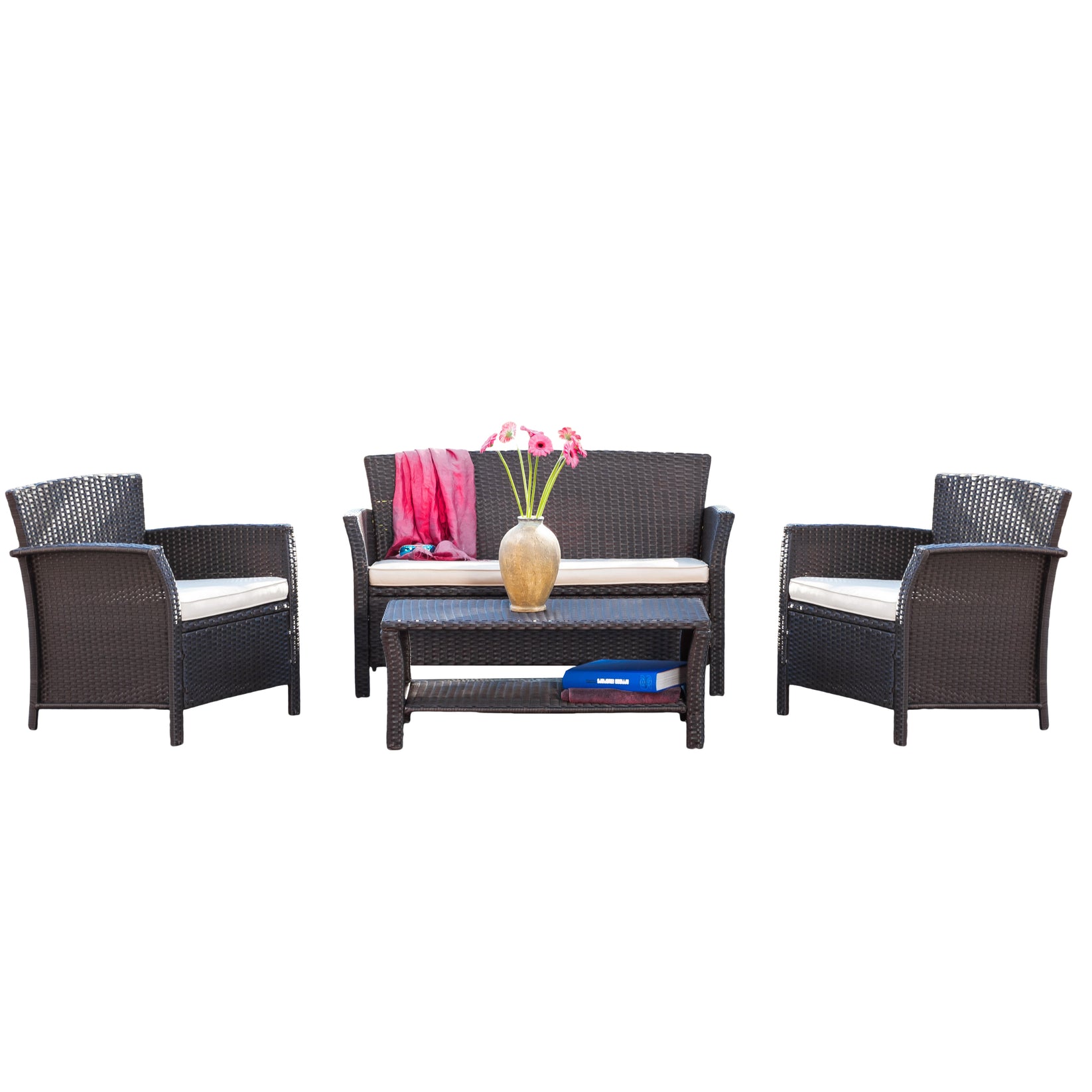 Clearwater Outdoor 4pc Brown Wicker Sofa Set GDFStudio