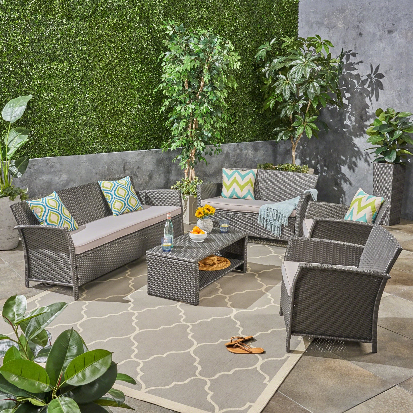 Lucia Outdoor 7 Seater Wicker Chat Set
