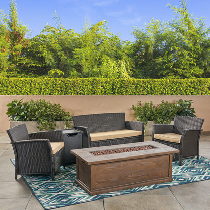 Laiah Outdoor 4 Seater Wicker Chat Set with Iron Fire Pit
