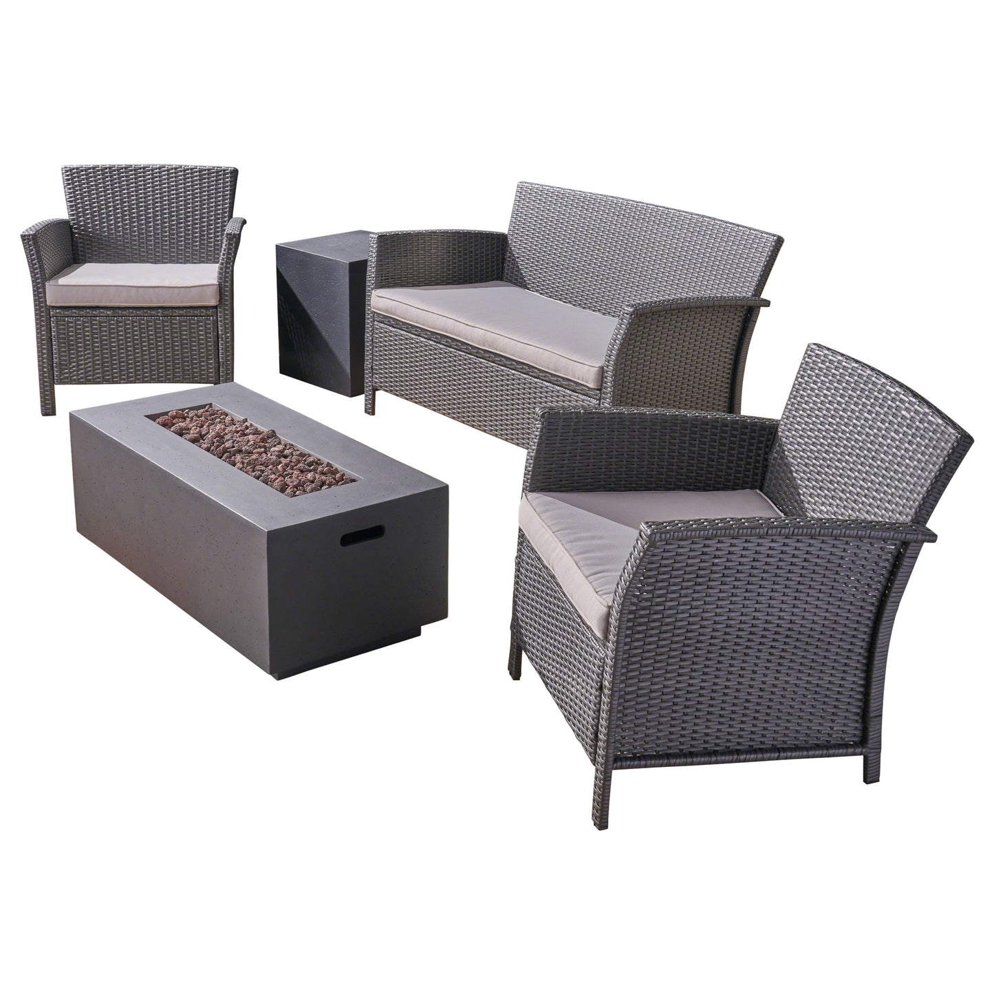 Laiah Outdoor 4 Seater Wicker Chat Set with Fire Pit