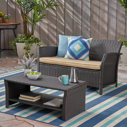 Lucia Outdoor Wicker Loveseat with Coffee Table