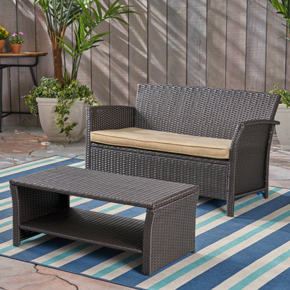 Lucia Outdoor Wicker Loveseat with Coffee Table