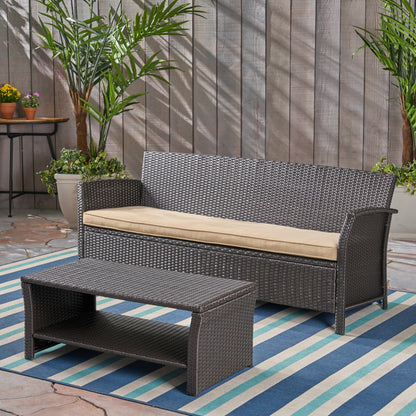 Laiah Outdoor Wicker 3-Seater Sofa with Coffee Table