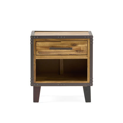 Glendora Industrial Solid Wood Single Drawer End Table Nightstand