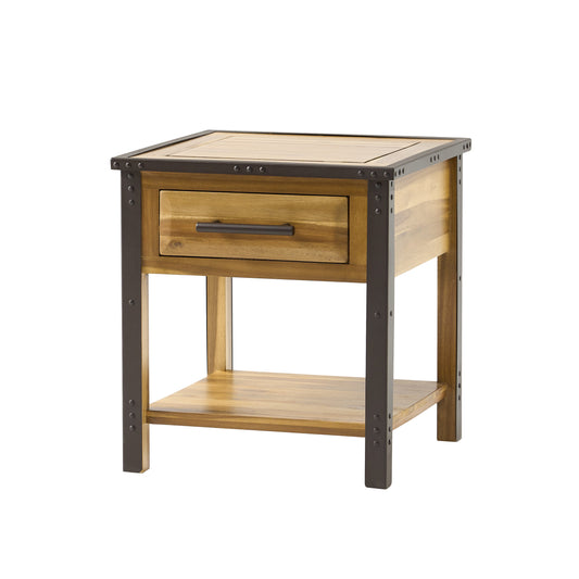 Glendora Industrial Solid Wood Single Drawer Nightstand End Table