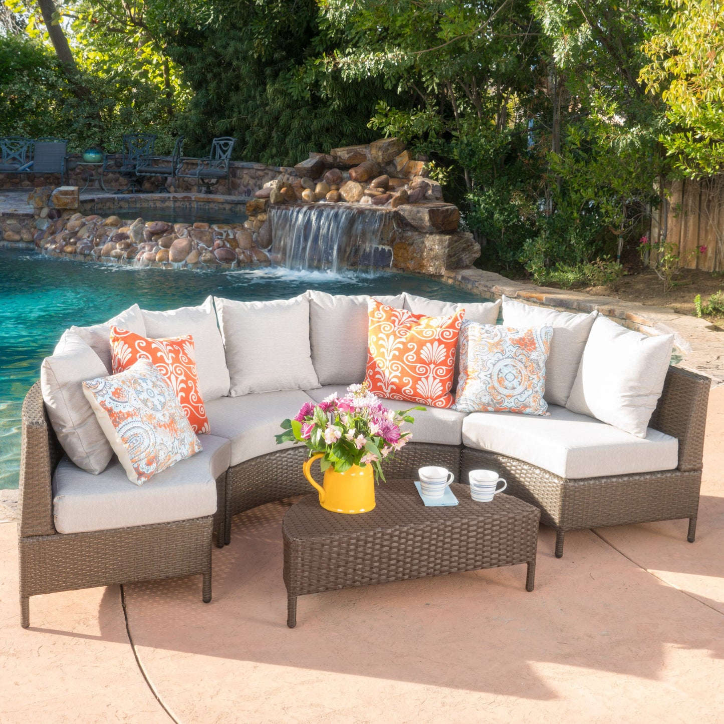 Alacati Outdoor 5-Piece Wicker Sofa Set with Water Resistant Cushions
