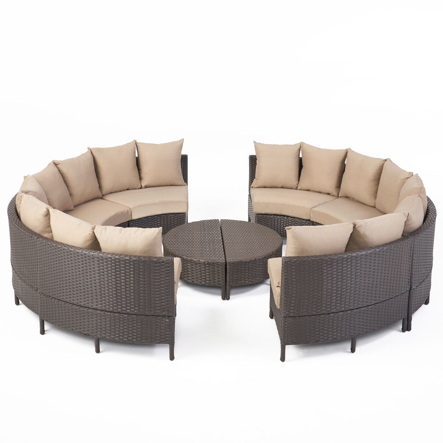 Falkland Outdoor 8 Seater Round Wicker Sectional Sofa Set with Coffee Tables