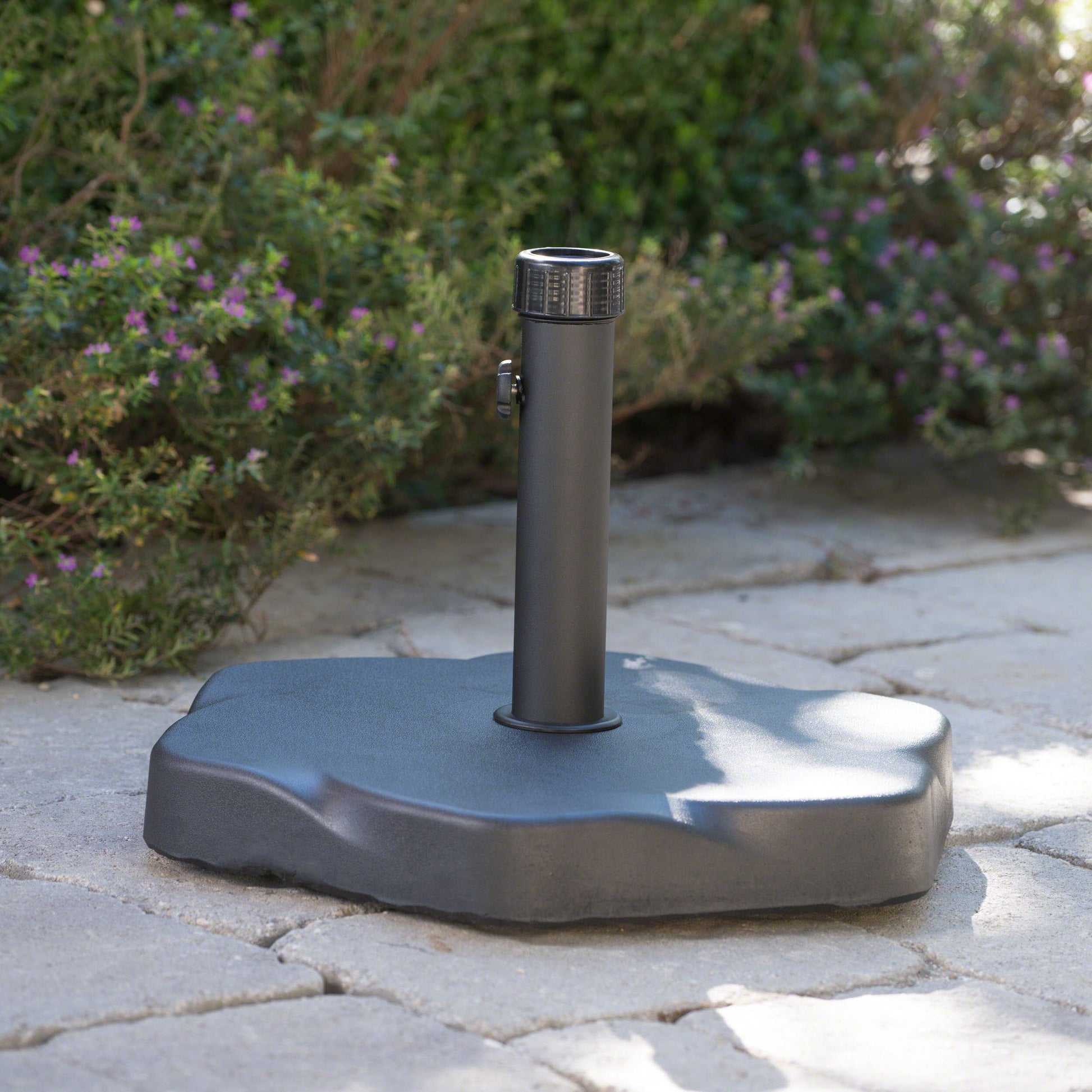hexagonal patio umbrella stand Caldwell Hexagon Black Concrete Umbrella Base