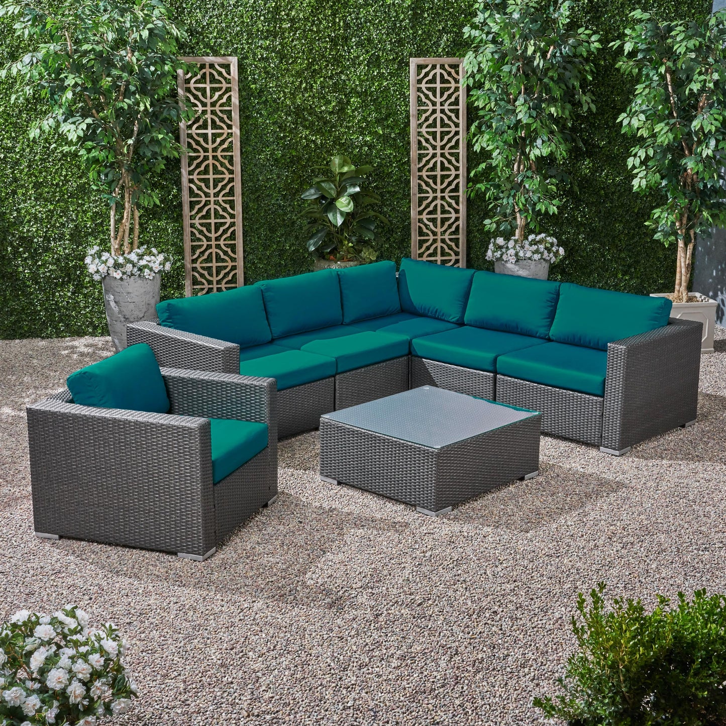 Kyra Outdoor 6 Seater Wicker Sectional Sofa Set with Sunbrella Cushions