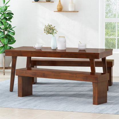 Salvador 3pc Mahogany Stained Wood Table and Bench Dining Set