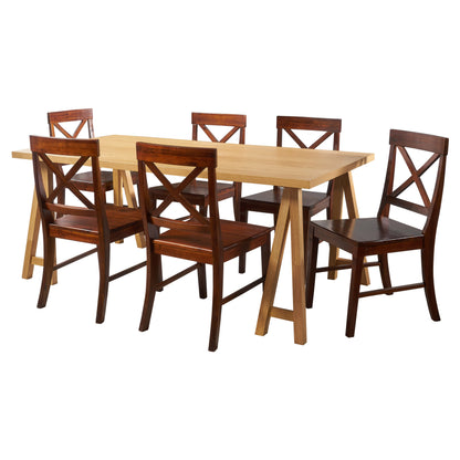 Sambora Farmhouse 7 Piece Dining Set w/ Rich Mahogany Chairs