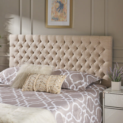 Wyoming Contemporary Button Tufted Light Beige Fabric Queen/Full Headboard