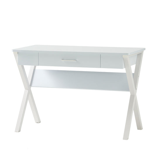 Monte Farmhouse Matte White Faux Wood Office Desk with Drawer